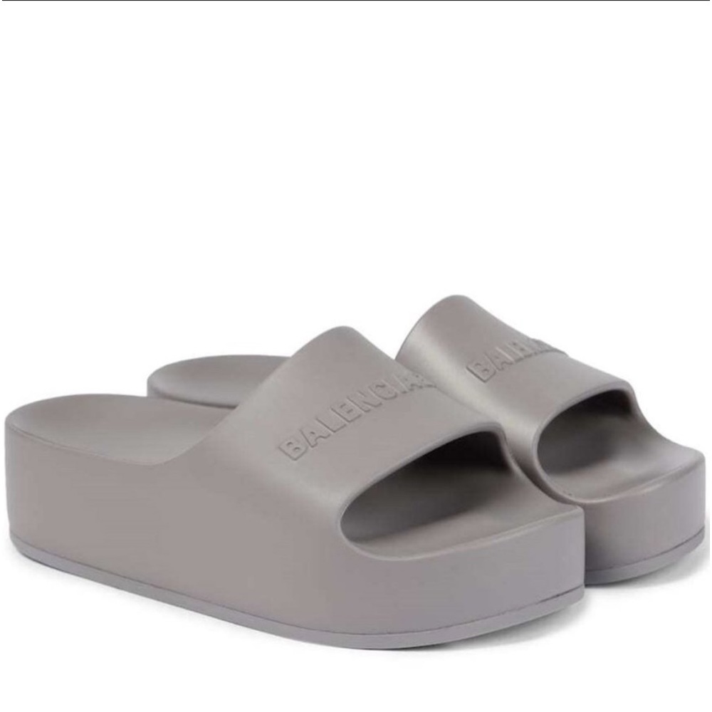 Balenciaga | NEW Rubber Chunky Platform Logo Pool Slide in Dark Gray Size 10